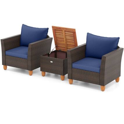 Front. Boyel Living - Navy 3 Pieces Patio PE Wicker Furniture Set 29.0-in L x 27.5-in W x 25.5-in H - Navy.