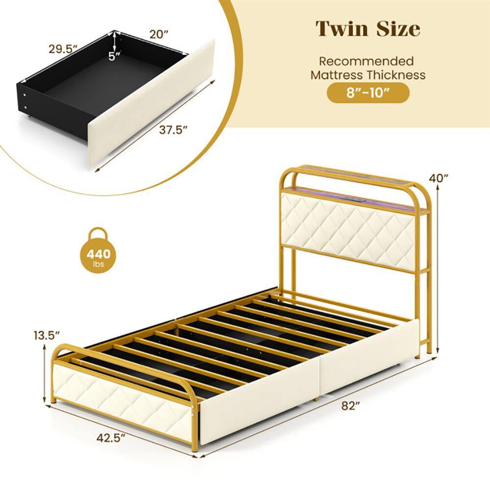 Twin Size  
Recommended Mattress Thickness: 8"–10"  

Dimensions:  
- 29.5" (width)  
- 20" (depth)  
- 37.5" (length)  
- 40" (height)  
- 13.5" (side rail height)  
- 42.5" (footboard height)  
- 82" (overall length)  

Weight Capacity: 440 lbs