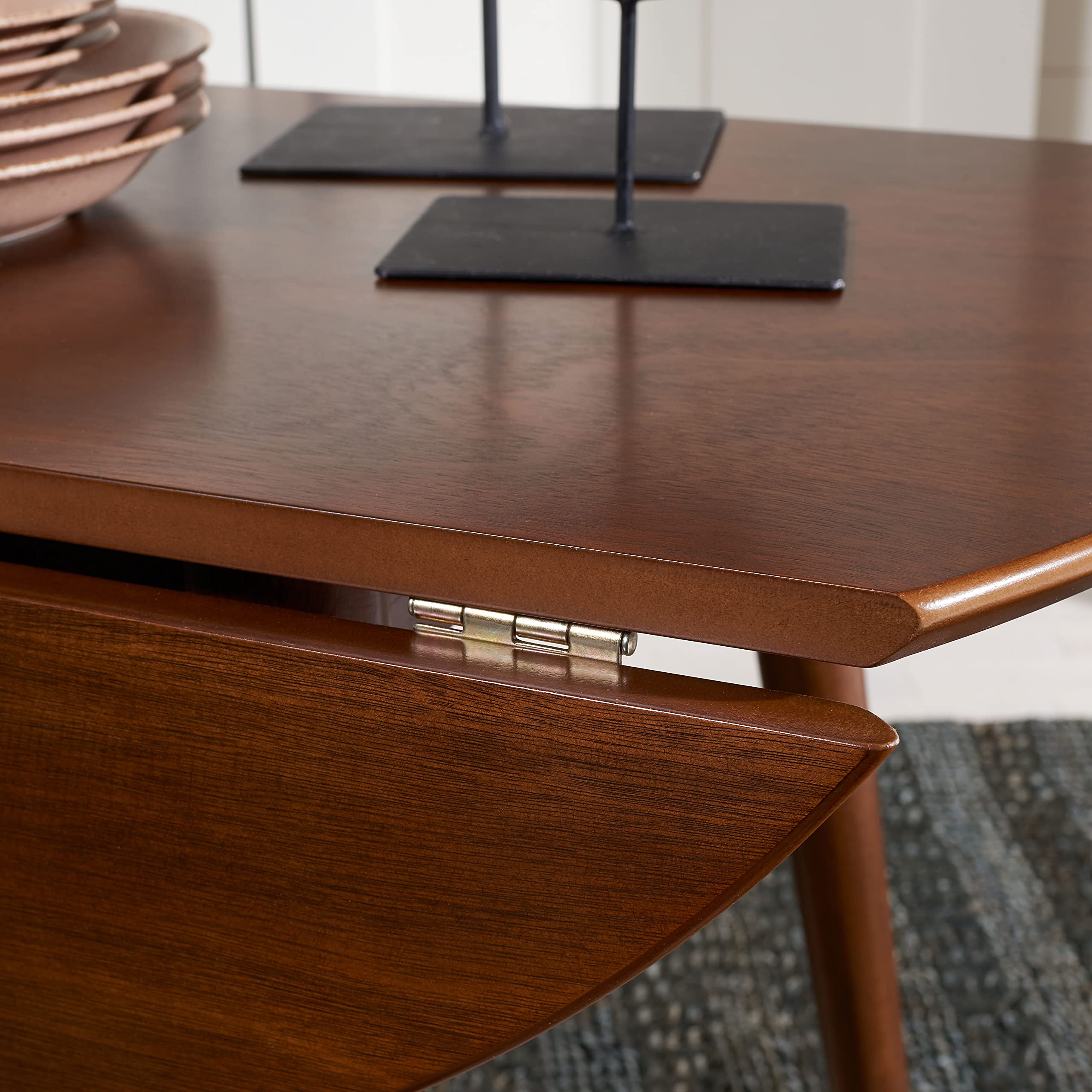 Back. MAGICAL RUBS - Home Collection Lovell Walnut Folding Drop Leaf Round Dining Room Table Dtb1401a  0 - Walnut.