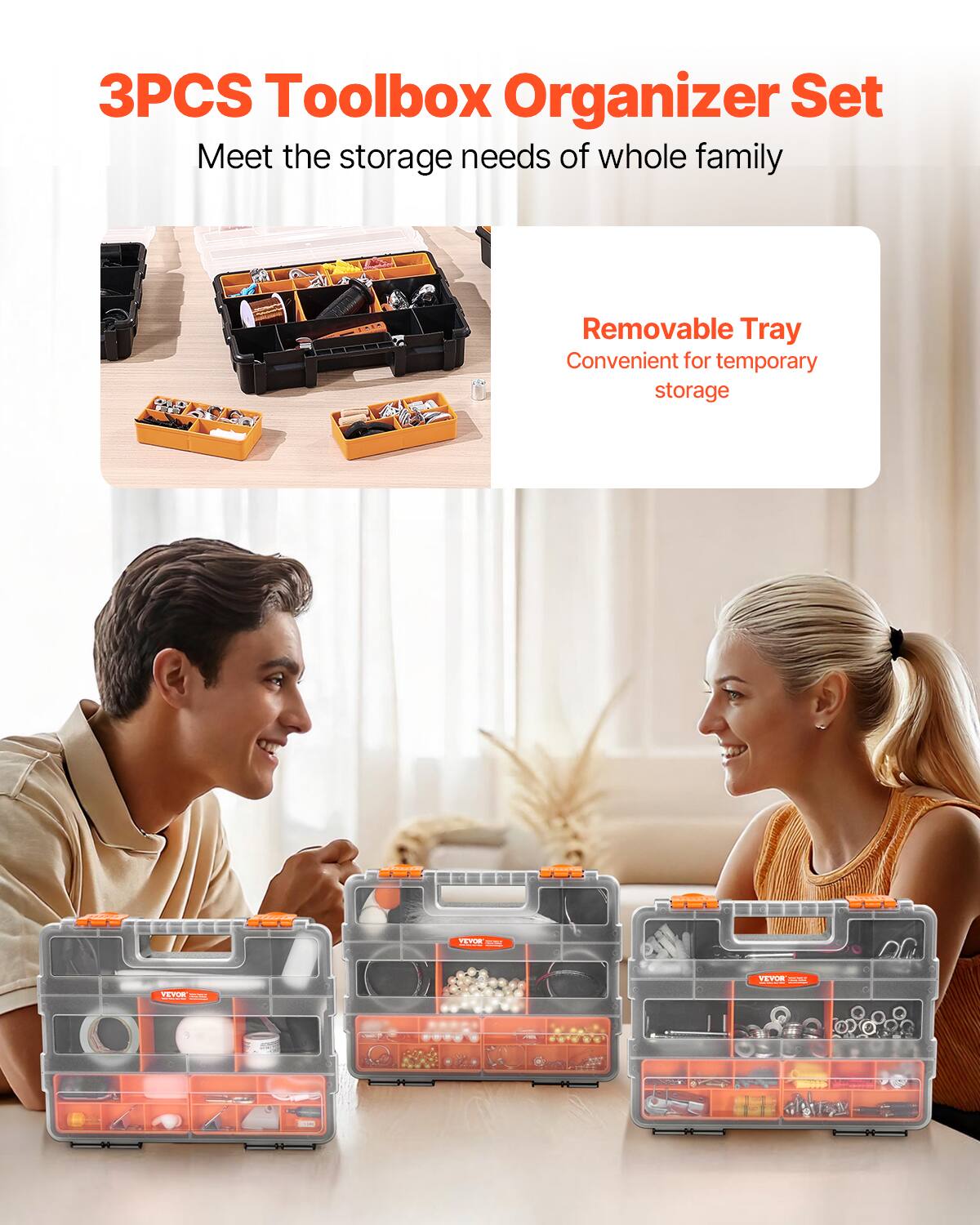 3PCS Toolbox Organizer Set  
Meet the storage needs of whole family  

Removable Tray  
Convenient for temporary storage