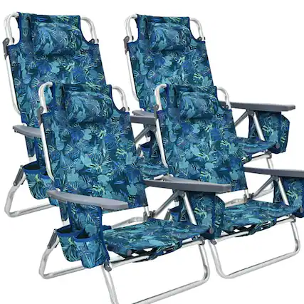 Front. Pefilos - 4-Pack 5-Position Outdoor Folding Backpack Beach Reclining Chair with Pillow-Navy, Folding Beach Chair - Blue.