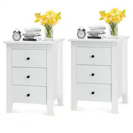 Costway - 2PCS Nightstand End Beside Table Drawers Modern Storage Bedroom Furniture - White
