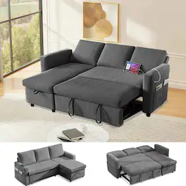 Dyonery - 81" Sleeper Sofa Bed with Pull Out Bed L Shaped Couch Sectional Sleeper Sofa Dark Gray - Gray