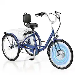 U-HOMY - Electric Trike for Adults – 500W Brushless Motor, 24" Tires, Removable Battery – Up to 55 Miles Range, 15.5 MPH - Navy Blue
