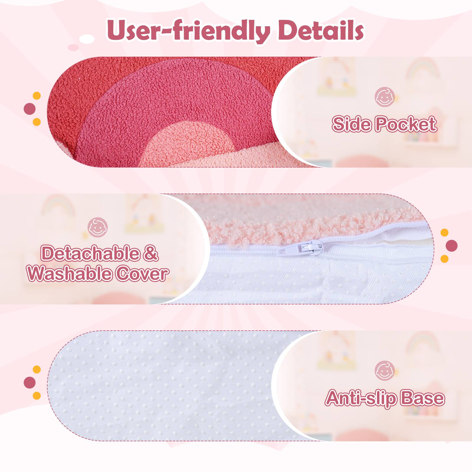 User-friendly Details

- Side Pocket
- Detachable & Washable Cover
- Anti-slip Base