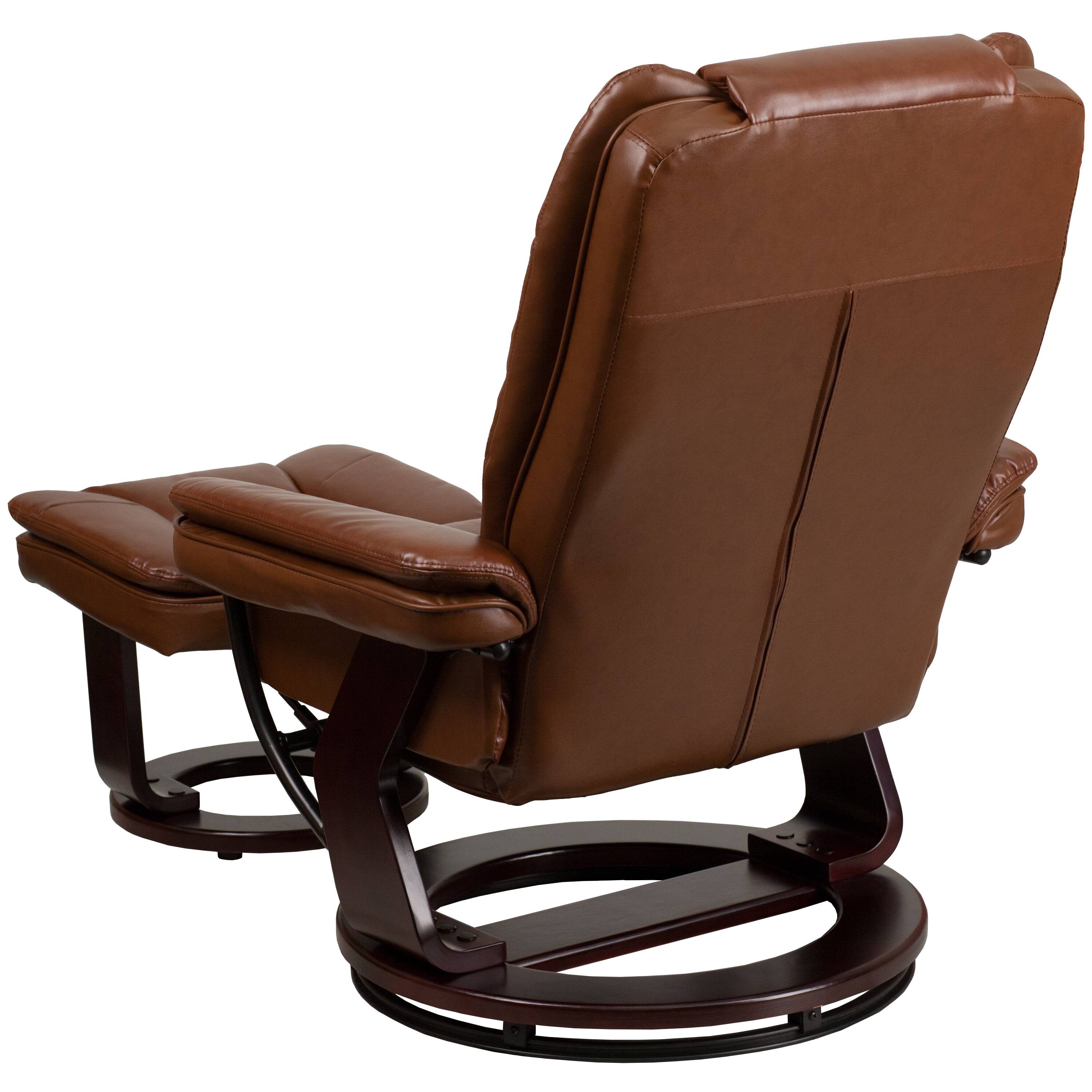 Alt View 4. Emma + Oliver - Multi-Position Stitched Recliner & Ottoman with Swivel Base - Brown Vintage.