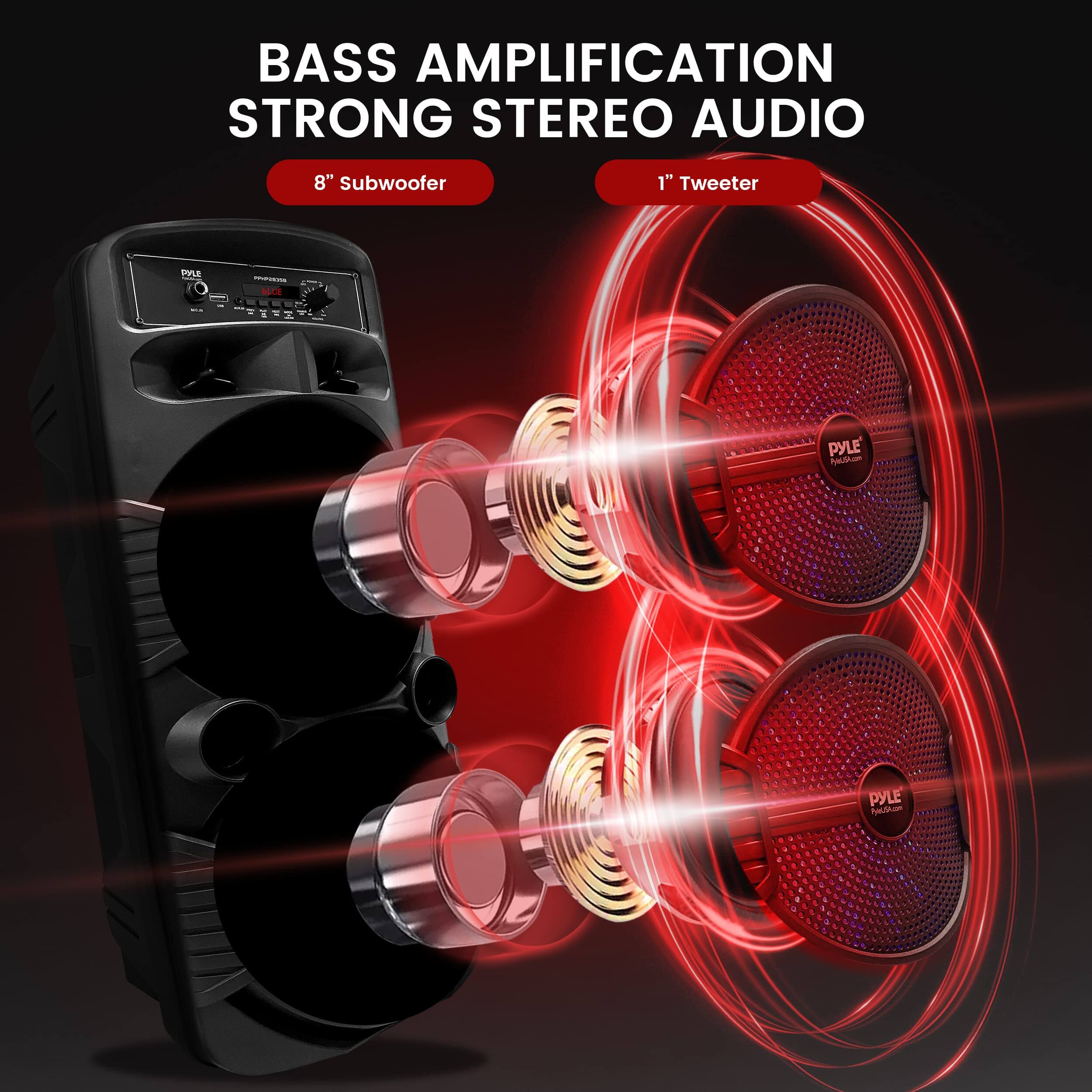 BASS AMPLIFICATION STRONG STEREO AUDIO  
8" Subwoofer  
1" Tweeter  
PYLE