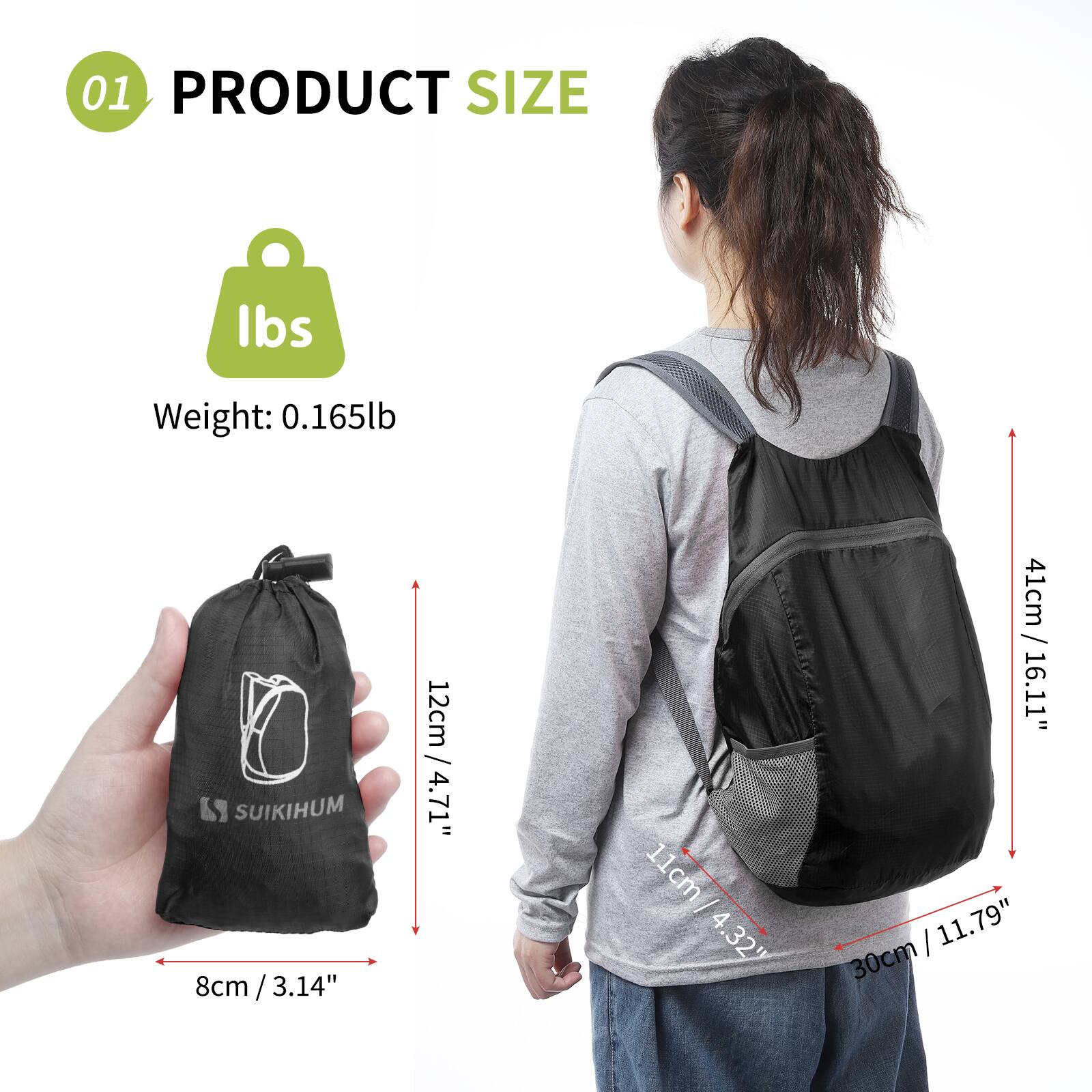 01 PRODUCT SIZE

Weight: 0.165lb

SUIKIHUM

8cm / 3.14"  
12cm / 4.71"  
11cm / 4.32"  
41cm / 16.11"  
30cm / 11.79"