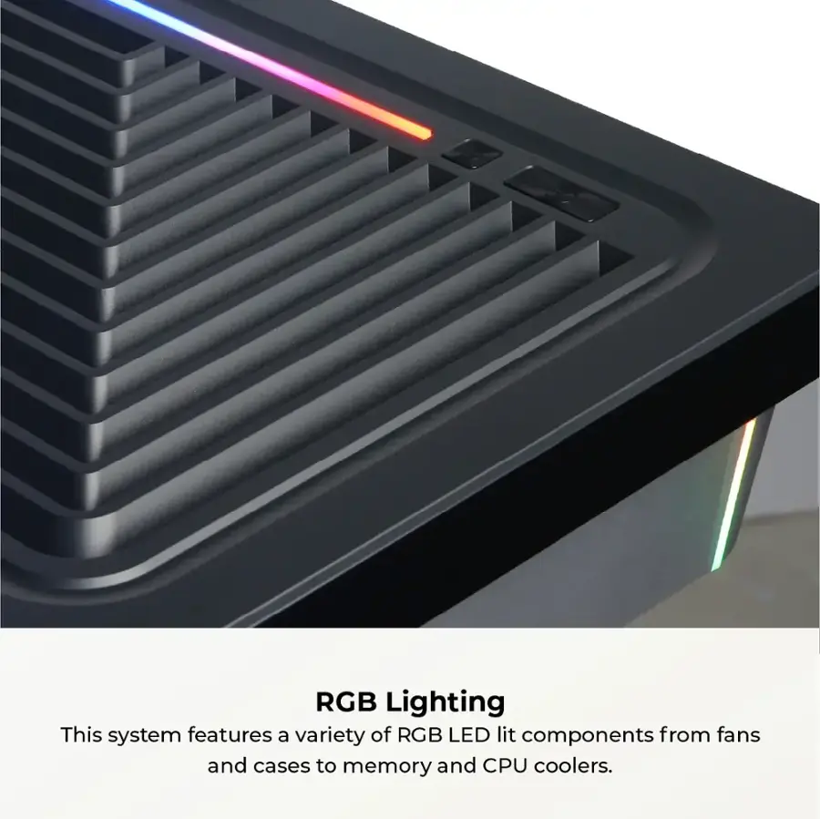 RGB Lighting This system features a variety of RGB LED lit components, including fans, cases, memory, and CPU coolers.