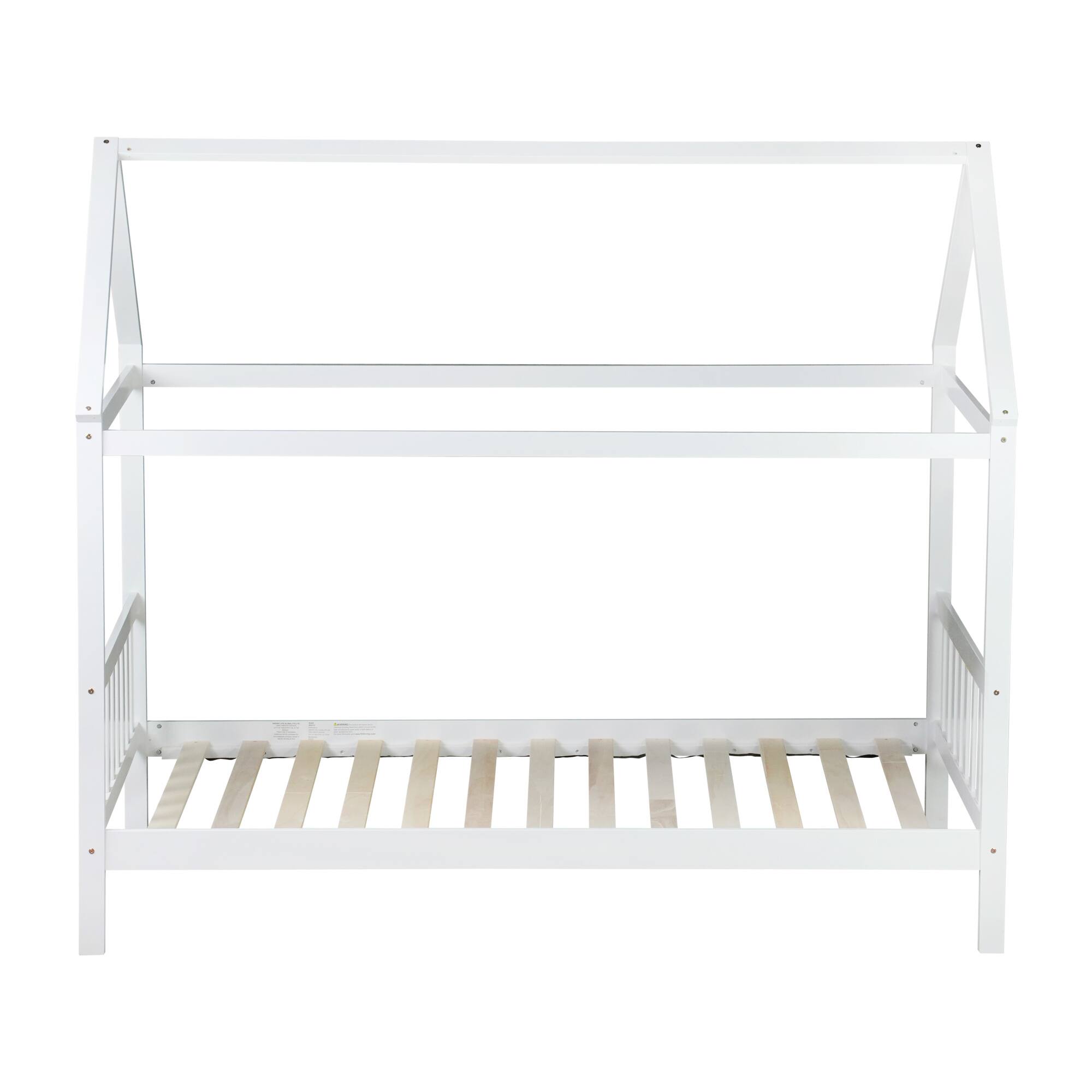 Alt View 9. GOODSILO - Twin Size House Frame Bed with Headboard and Footboard in Light Wood Finish - White.