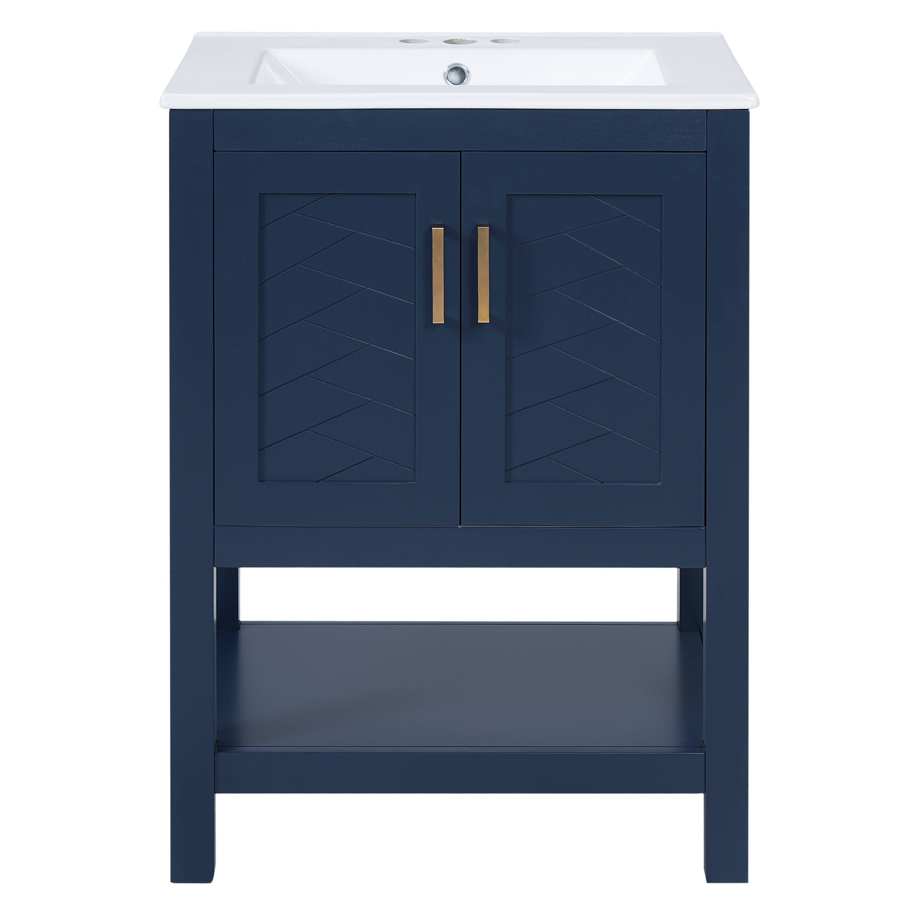 Back. Whisen - 24" Modern Bathroom Vanity Cabinet with Sink Adjustable Shelf and Soft-Close Hinges Storage - Blue.