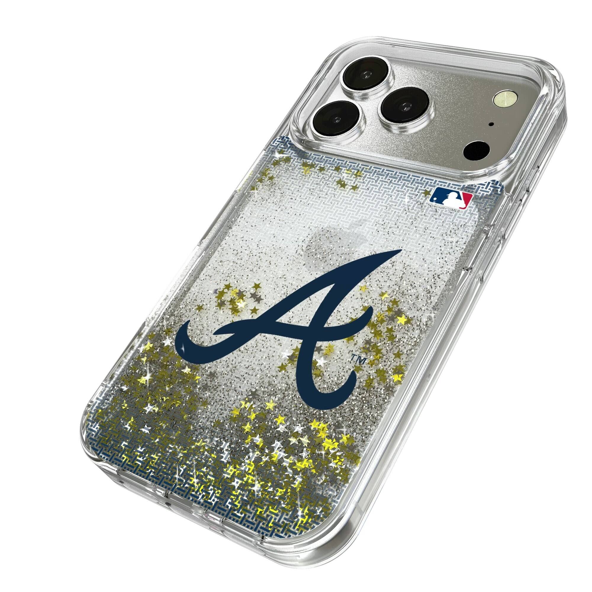 Alt View 1. Keyscaper - Atlanta Braves Linen Logo iPhone Glitter Case - 15 Pro - Multicolor.