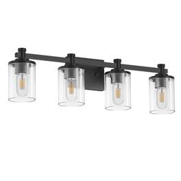Jandcase - 28 in. 4-Light Matte Black Industrial Modern Cylinder Vanity Light for Bathroom with Clear Glass Shades