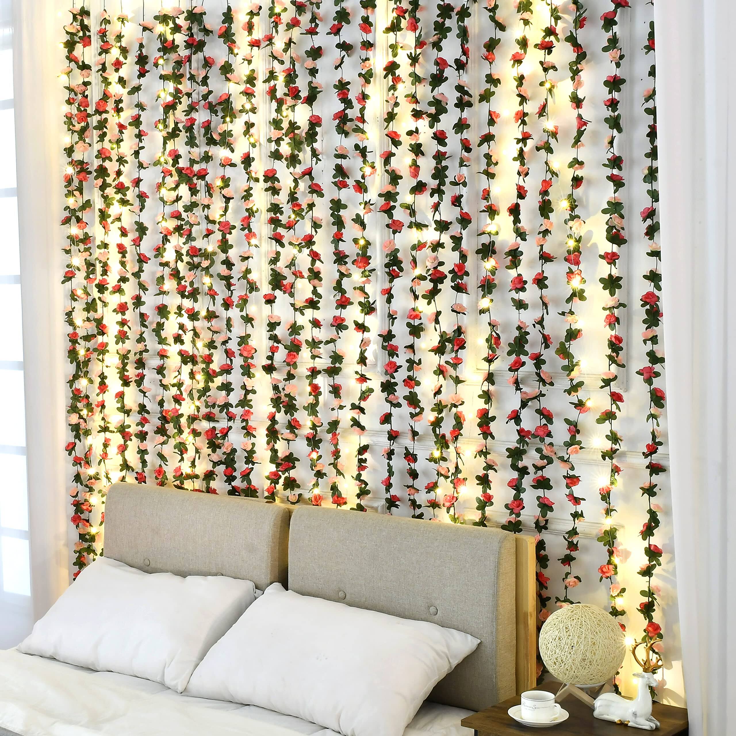 Alt View 2. Paradigms Interiors - 164ft Flower Garland Artificial Rose Vines With String Lights Cute Hanging Floral Decorations For Wedding P... - Orange-2 Pcs.