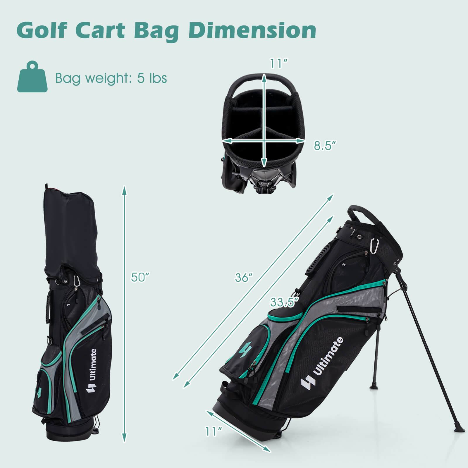 Golf Cart Bag Dimension

Bag weight: 5 lbs

- 50"
- 36"
- 33.5"
- 11"
- 8.5"
- 11"