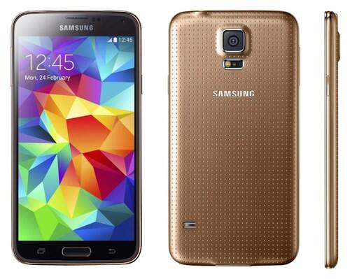 Front Standard. Samsung - Galaxy S 5 4G Cell Phone (Unlocked) - Gold.