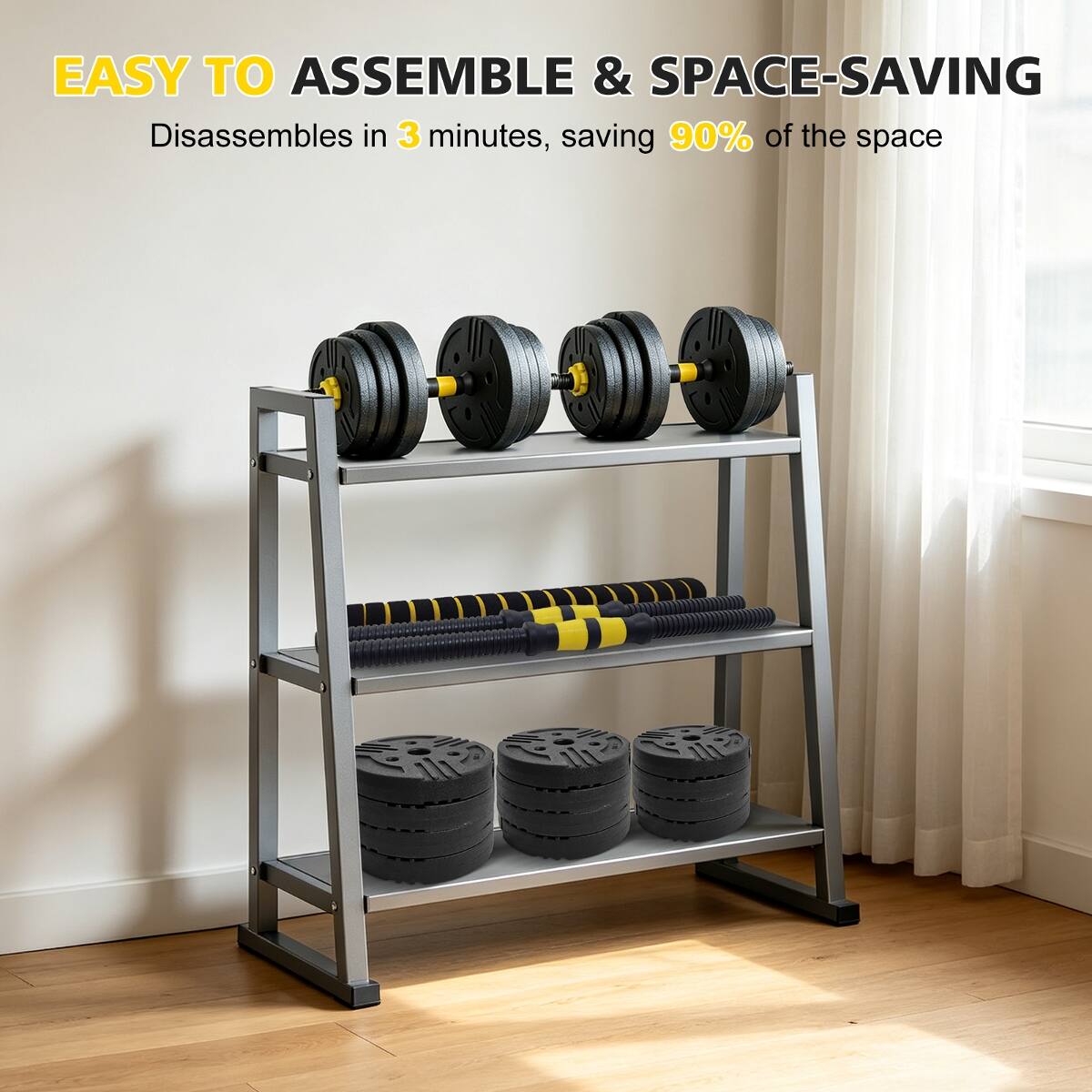 EASY TO ASSEMBLE & SPACE-SAVING  
Disassembles in 3 minutes, saving 90% of the space