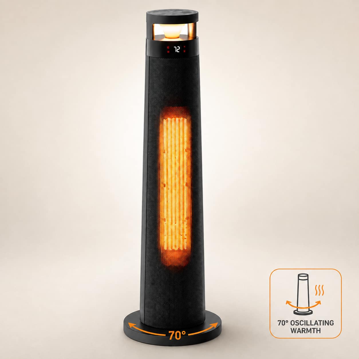 Mountman - 1500W Electric Space Heater, Dual DC Fans, Ambient Light, Remote, 24H Timer, ECO - Black