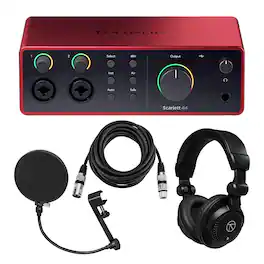 Focusrite - Scarlett 4i4 4th Gen USB Interface with Software Suite, Bundle with TAPH100 Headphones, 2x H&A 10' XLR