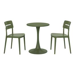 WestinTrends - Playa 3-Piece Outdoor Round Metal Patio Dining Table Set With Stackable Patio Chairs - Olive Green