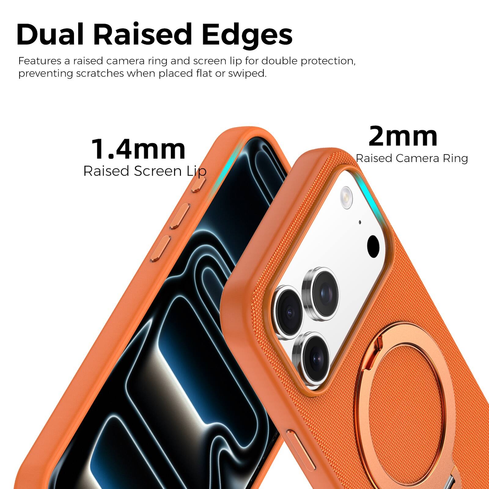Dual Raised Edges

Features a raised camera ring and screen lip for double protection, preventing scratches when placed flat or swiped.

1.4mm Raised Screen Lip

2mm Raised Camera Ring