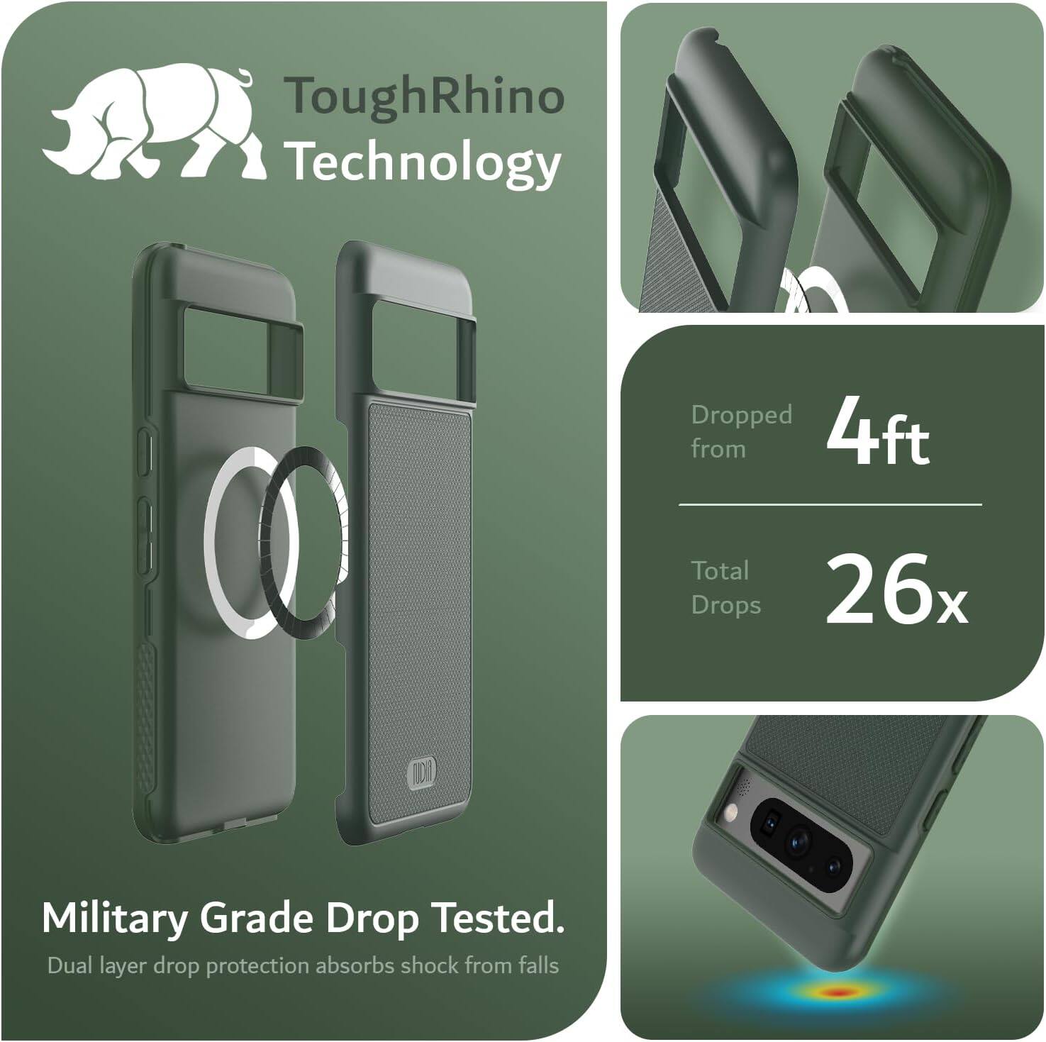 ToughRhino Technology

Military Grade Drop Tested.
Dual layer drop protection absorbs shock from falls.

Dropped from 4ft
Total Drops 26x