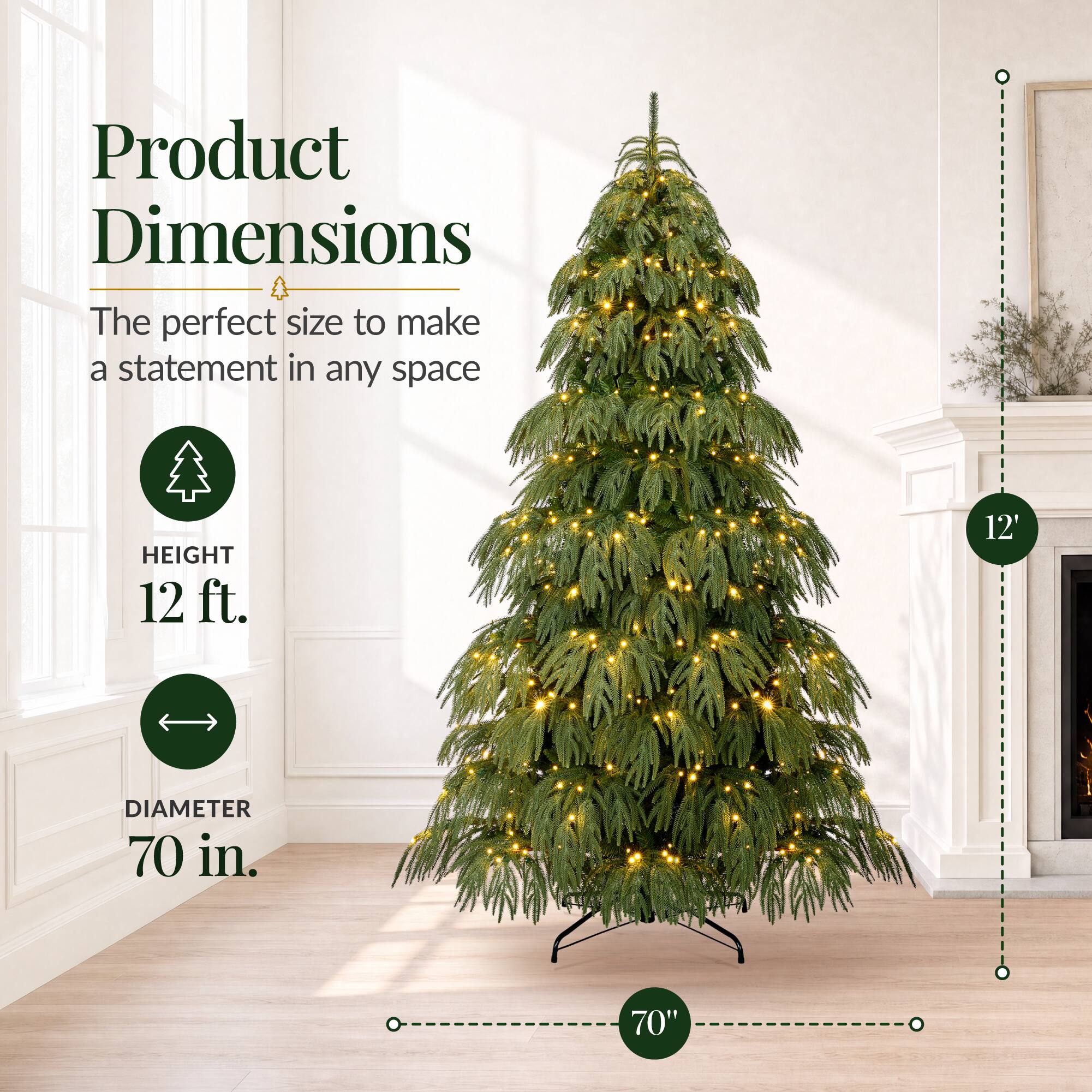 Best Choice Products 12Ft Pre Lit Artificial Norfolk Pine Christmas ...