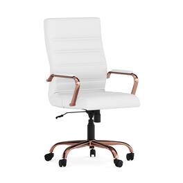 Emma + Oliver - High Back Executive Swivel Office Chair with Metal Frame and Arms - White LeatherSoft/Rose Gold Frame