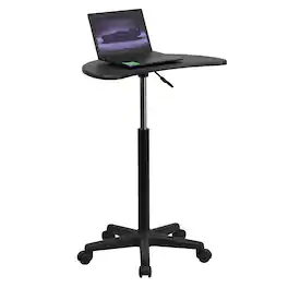 Emma + Oliver - Sit to Stand Mobile Laptop Computer Desk - Portable Rolling Standing Desk - Black