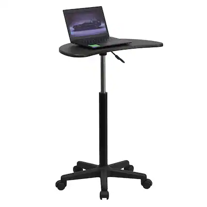 Front. Emma + Oliver - Sit to Stand Mobile Laptop Computer Desk - Portable Rolling Standing Desk - Black.