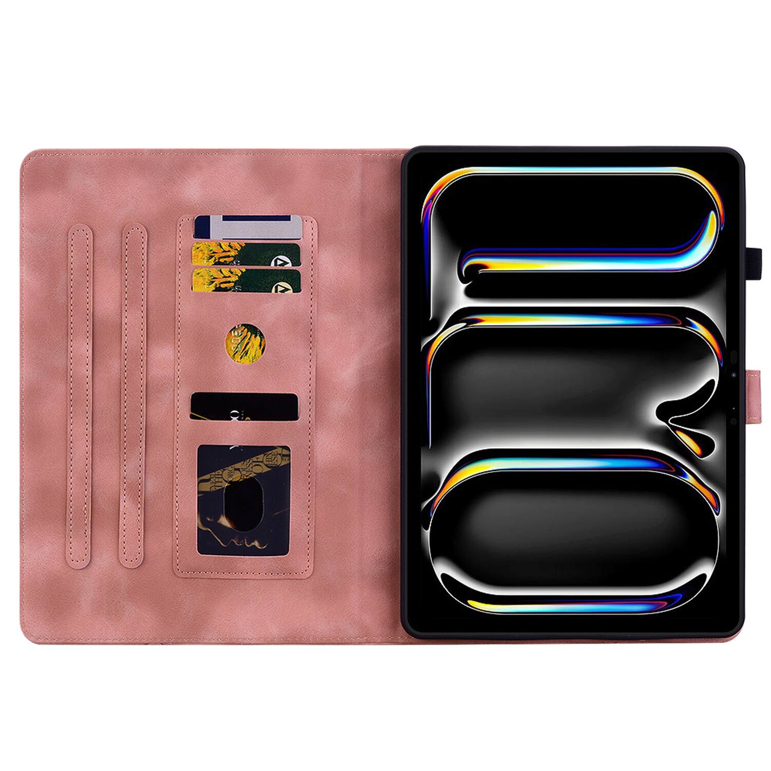 Angle. Dteck - Foilo Case for Apple iPad Pro (M5) 11" 2025 & (M4) 2024,Embossed Pattern PU Leather Flip Card Holder Kickstand Cover - Pink.