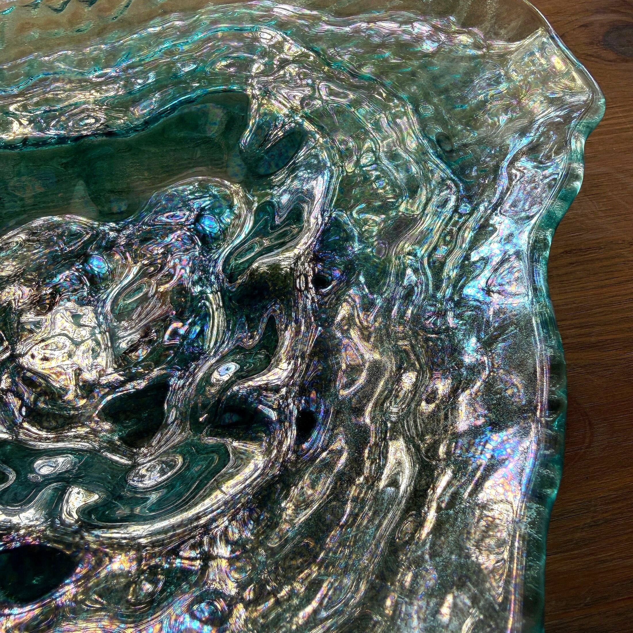 Alt View 7. Things2Die4 - Set of 2 Oyster Shaped Decorative Plates Blue Iridescent Glass 13 In - Blue.