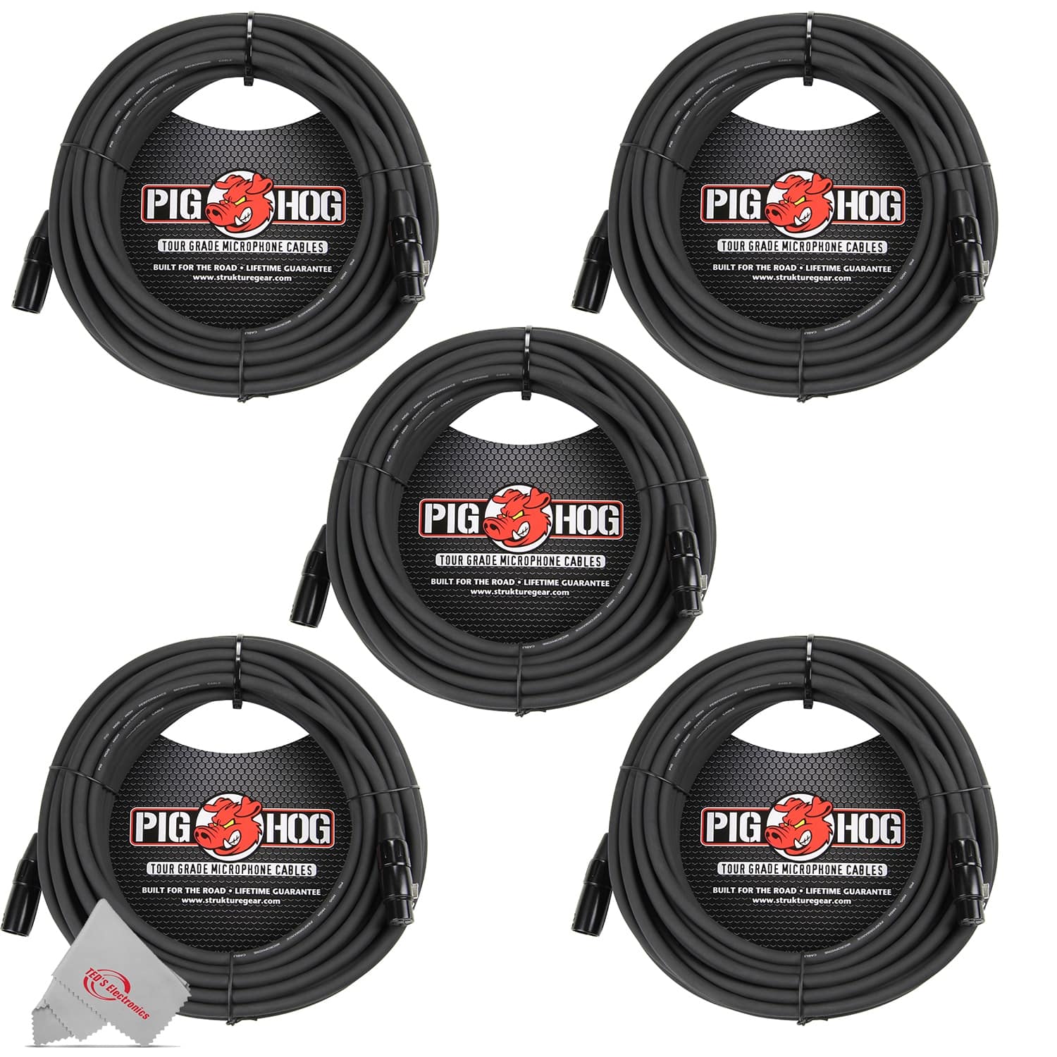 Pig Hog - 8mm XLR Microphone Cable Male to Female 30 Ft Premium Mic Cable x5 - Black