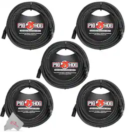 Pig Hog - 8mm XLR Microphone Cable Male to Female 30 Ft Premium Mic Cable x5 - Black