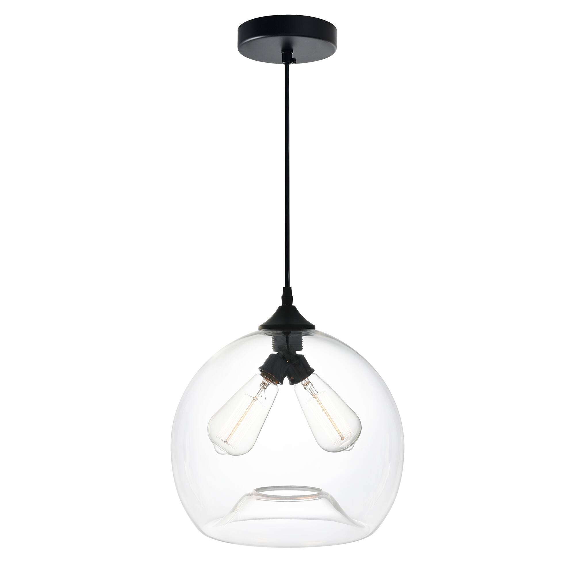 Left. CWI Lighting - Glass 2 Light Down Mini Pendant With Clear Finish - Black.
