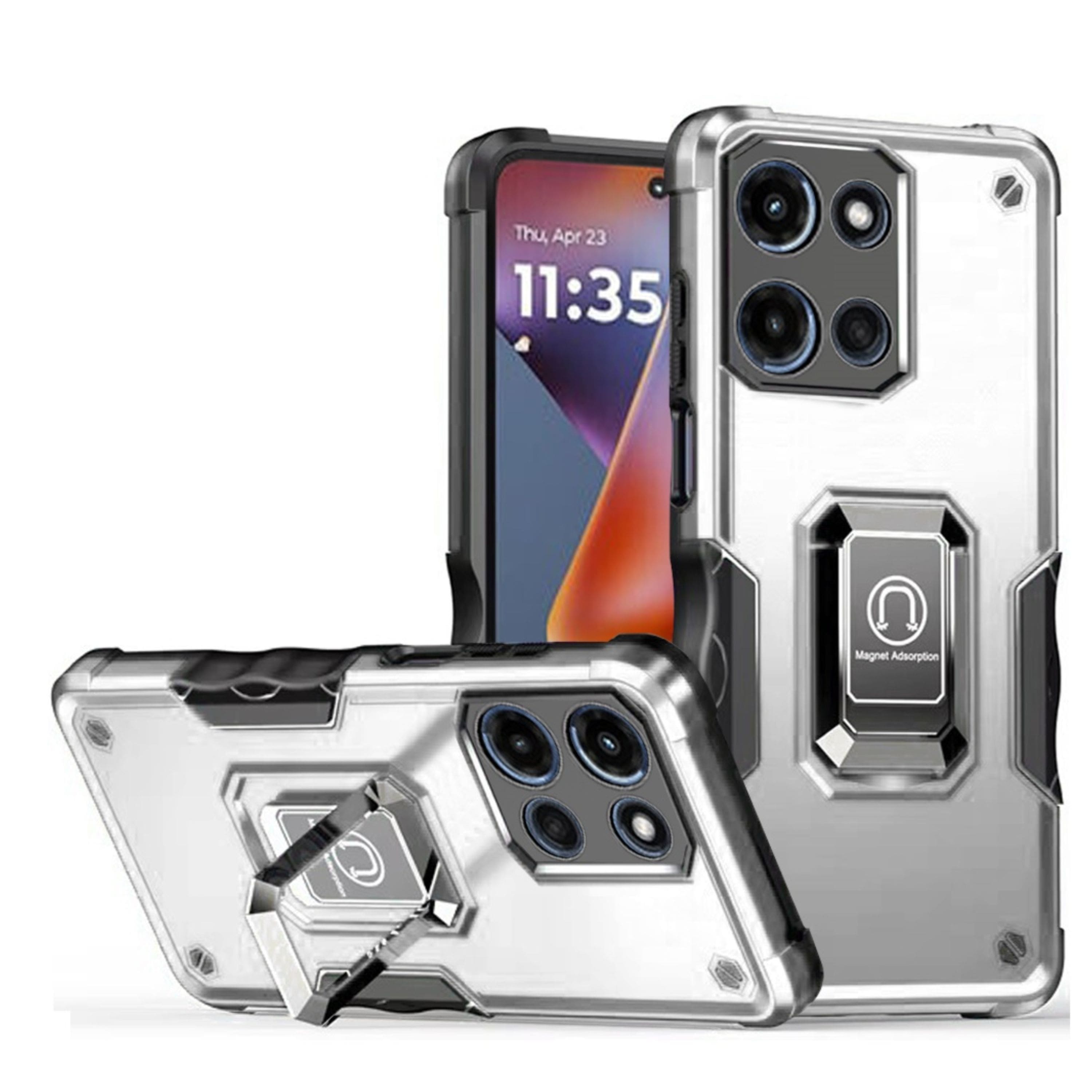 Kitcheniva - Grip Metal Ring Stand Case With Tempered Glass For Moto G 2025/2026/G Play 2026 - Silver price history on PriceWatchPro