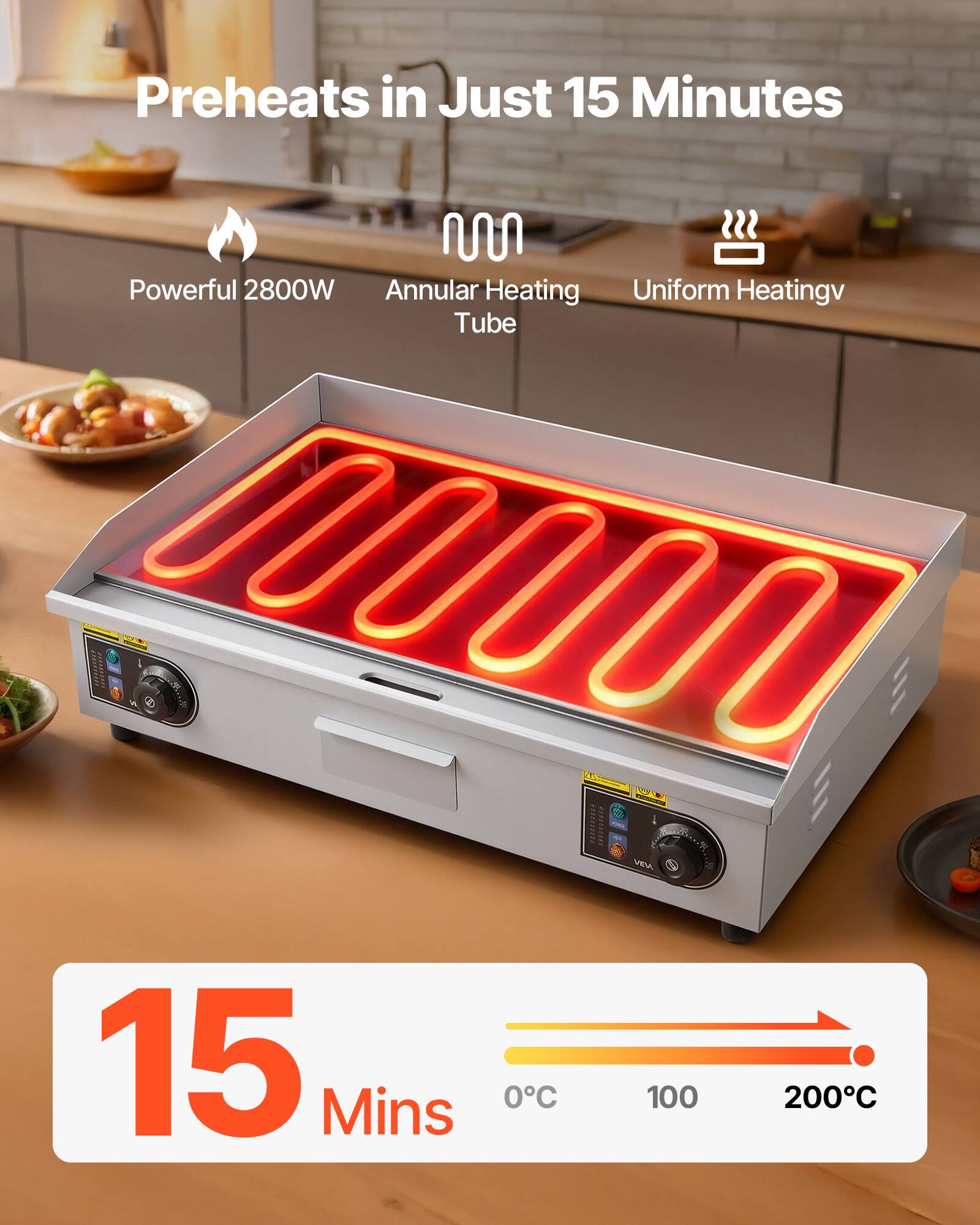 Preheats in Just 15 Minutes

Powerful 2800W Annular Heating Tube

Uniform Heating

15 Mins

0°C 100 200°C