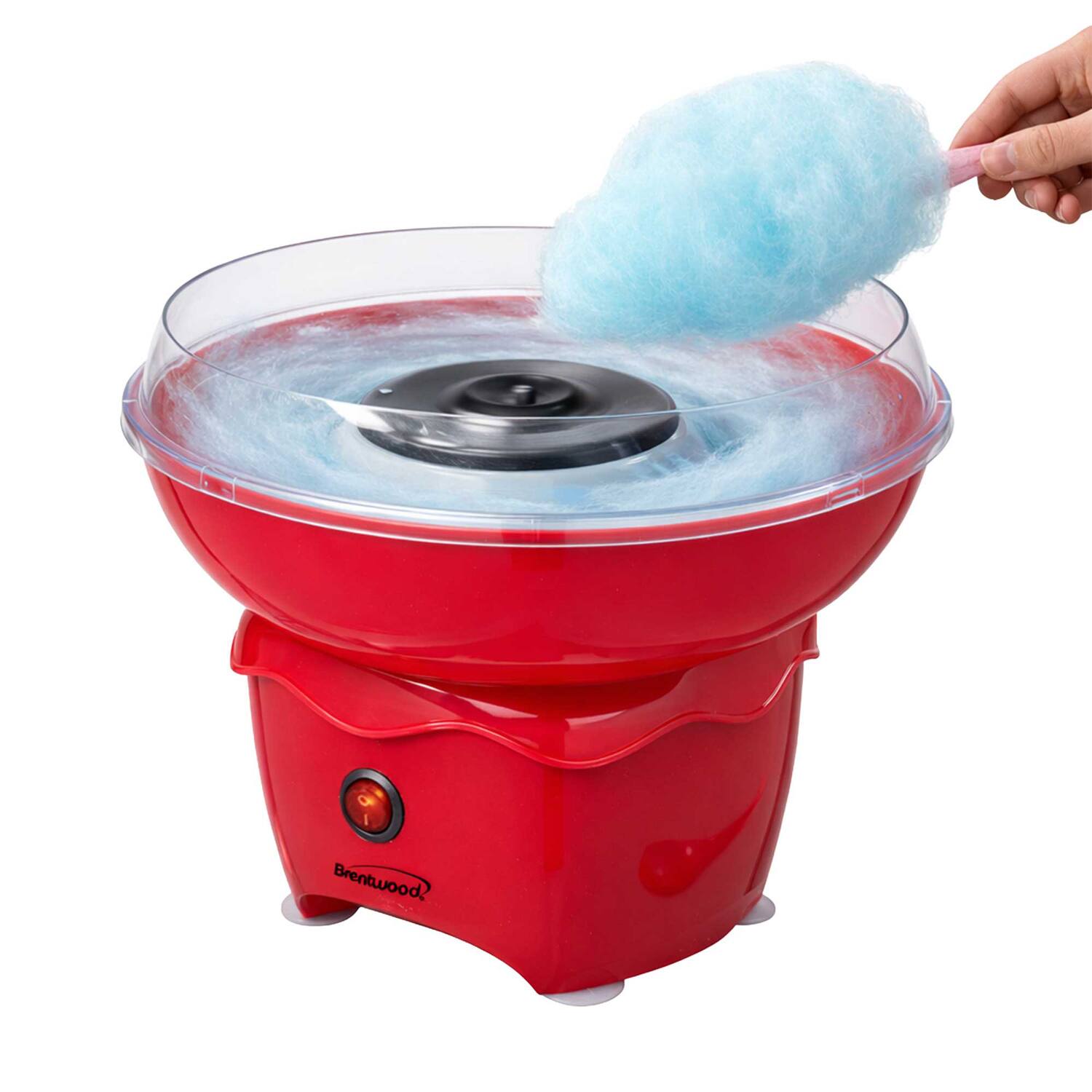 Angle. Brentwood - Classic Cotton Candy Maker, Sugar Scoop, Detachable Bowl, Sugar Guard, 10 Straws, 500W, CC-4020R - Red.