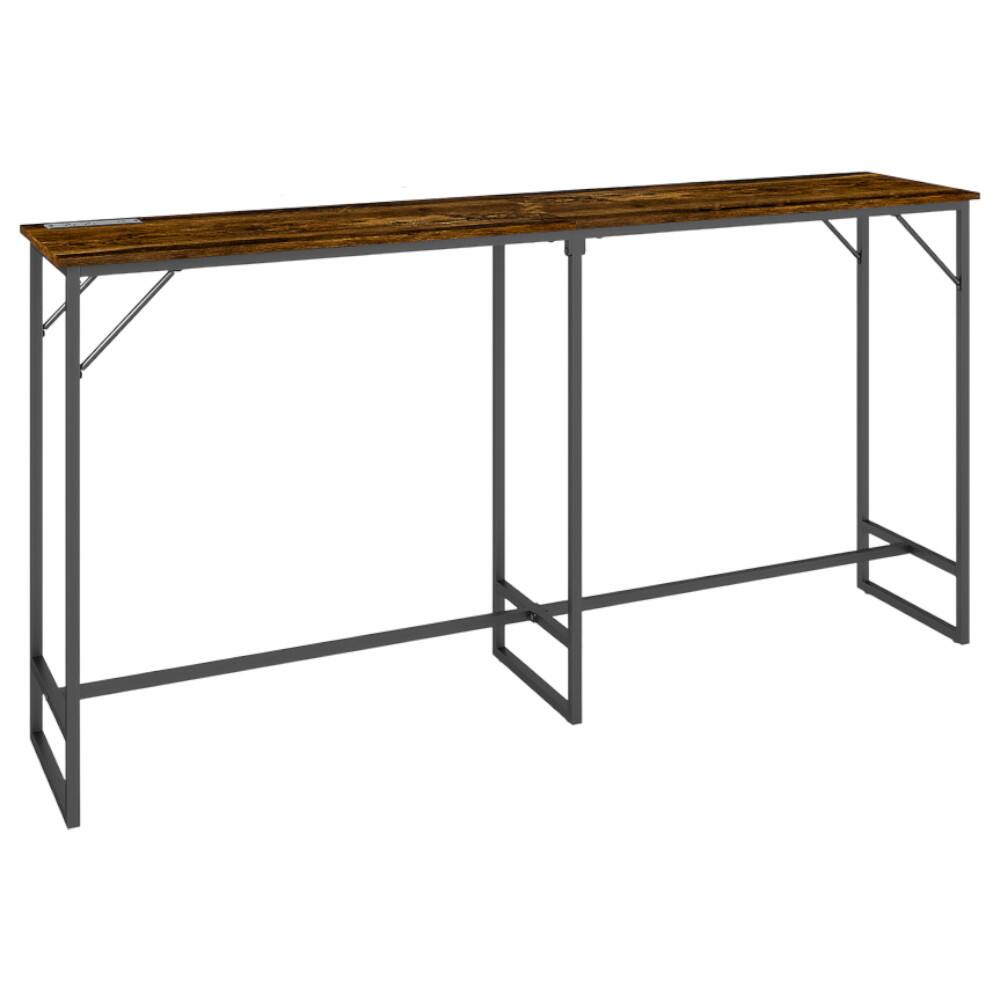 Front. SlickBlue - Adjustable Height Bar Table, Perfect for Kitchen Island, Dining, or Home Bar - Rustic Brown.