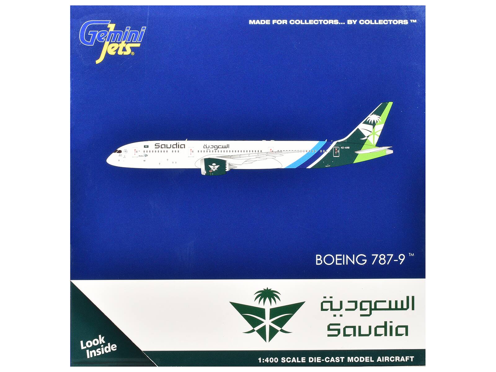 Gemini Jets  
MADE FOR COLLECTORS... BY COLLECTORS™  

BOEING 787-9  

Look Inside  

1:400 SCALE DIE-CAST MODEL AIRCRAFT  

سعودية  
Saudia