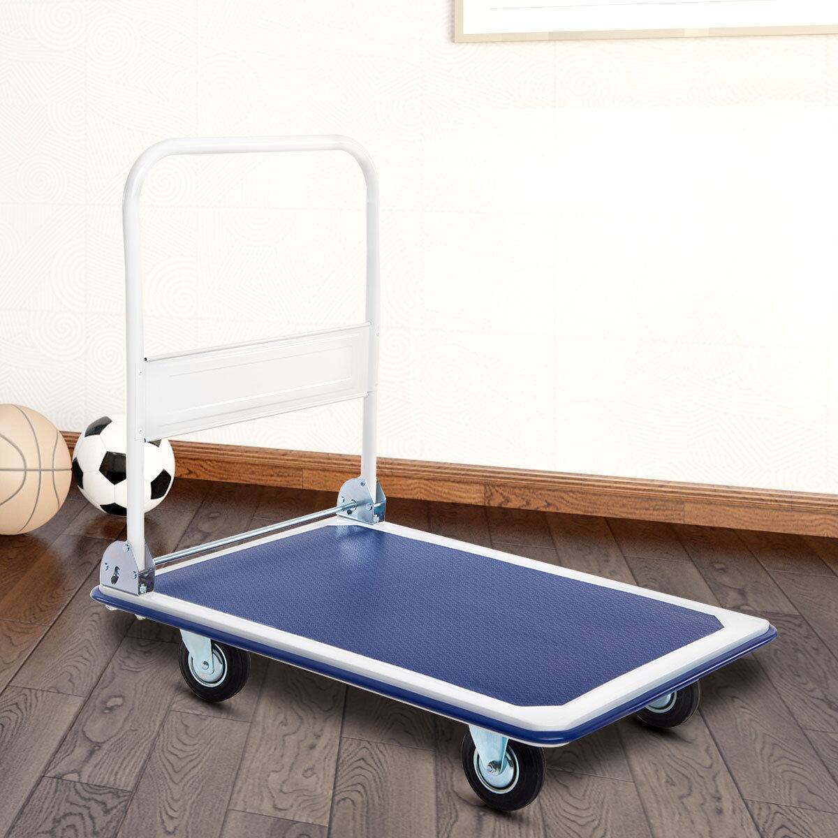Alt View 5. SKONYON - Folding Utility Cart with 660 Pound Capacity and All Terrain Wheels - Blue.