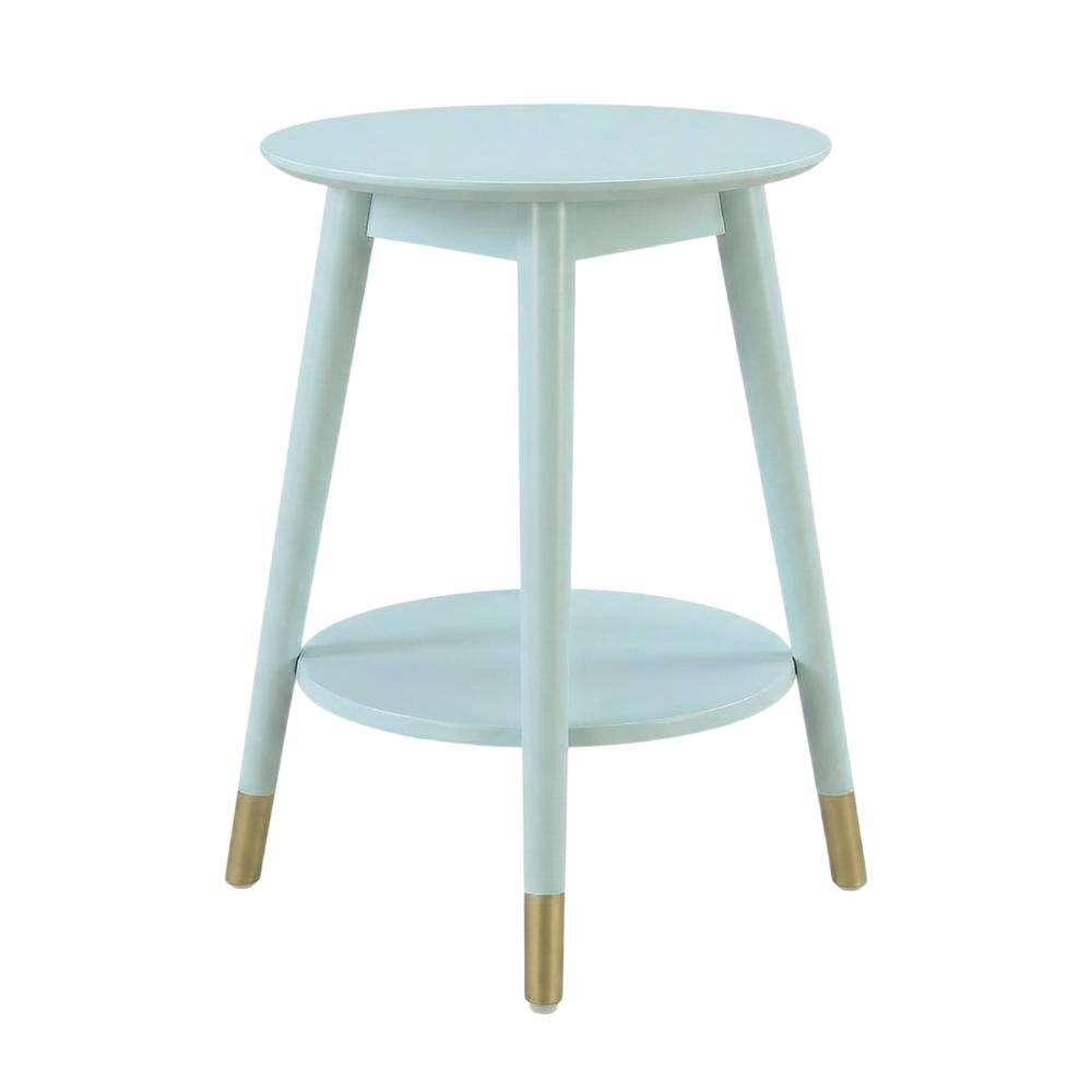 Angle. FurniFact - Mid Century Round End Table with Bottom Shelf for Living Room Space - Blue.
