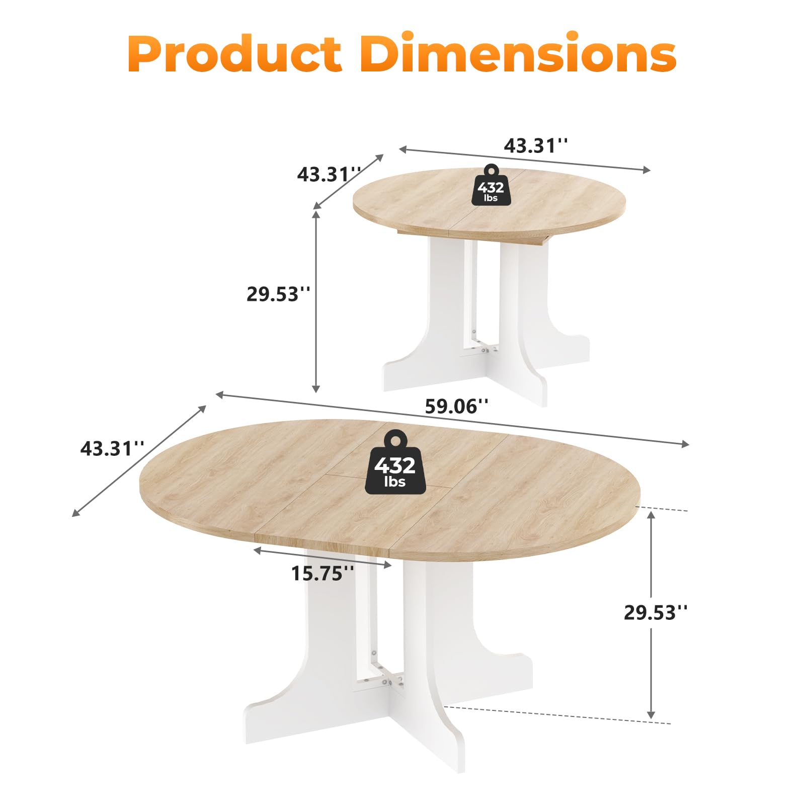 Product Dimensions

- 43.31"
- 43.31"
- 59.06"
- 29.53"
- 15.75"
- 29.53"
- 432 lbs
- 432 lbs