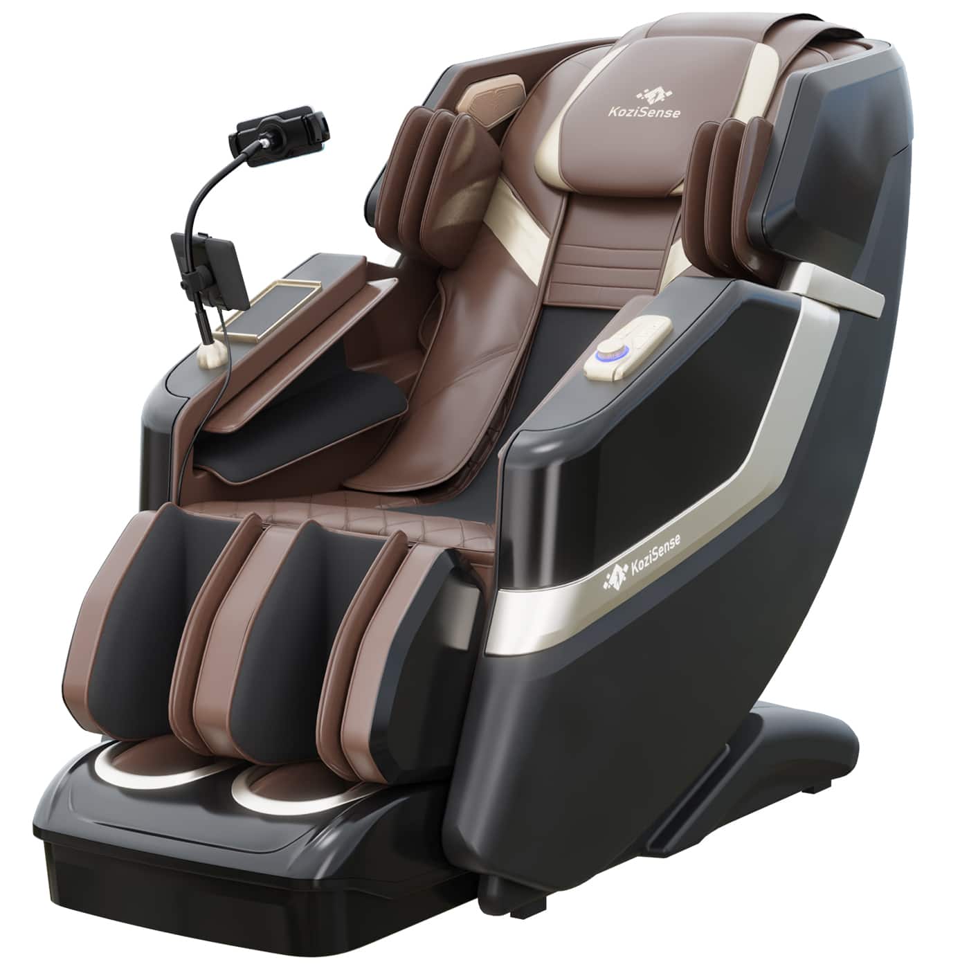 KoziSense - KZ-313 3D Heated Jade Stone Roller Massage Chair,Deep Zero Gravity,SL-Track,Heat,Backlit Touch Screen,Wireless Charger - Black and Brown