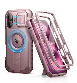 dexnor - for iPhone 16 Case with Slide Camera Cover & Adjustable Kickstand & Built-in Screen Protector - Peony Pink