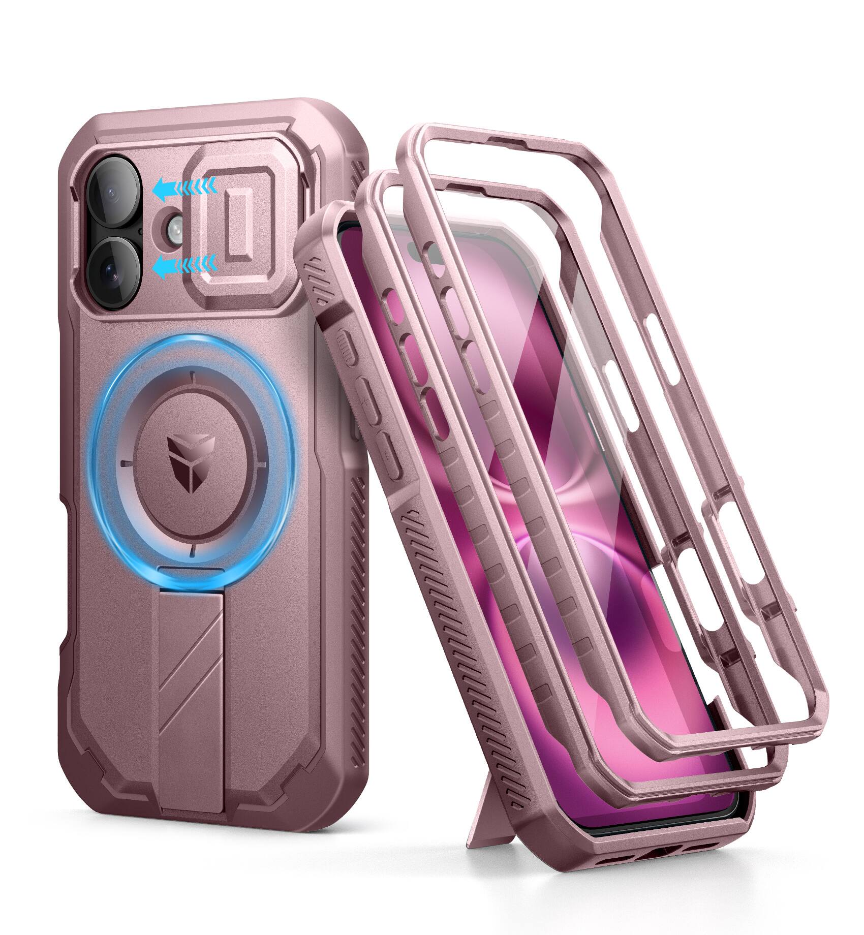 Front. dexnor - Dexnor for iPhone 16 Case with Slide Camera Cover & Adjustable Kickstand & Built-in Screen Protector,Peony Pink - Peony Pink.