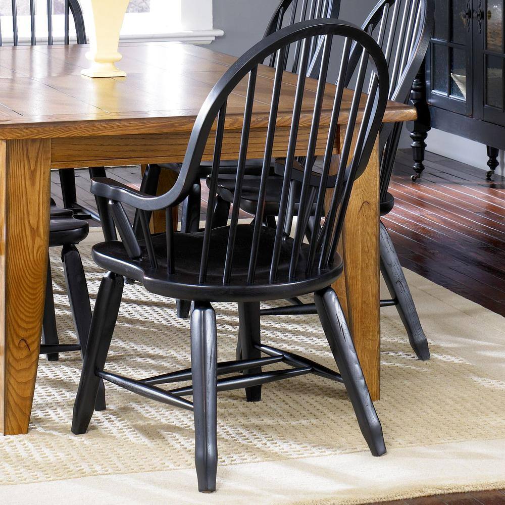 Angle. Liberty Furniture Industries - Treasures Bow Back Arm Chair - Black in Rustic Oak - Brown.