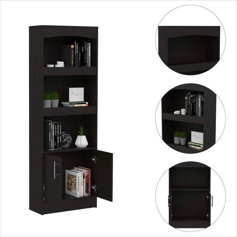 Alt View 1. HTUTWOO - Bookcase with Three Shelves & Double Door Cabinet - Particle Board 71.10" Tall Storage Shelf with Framed Shelves - Beige.