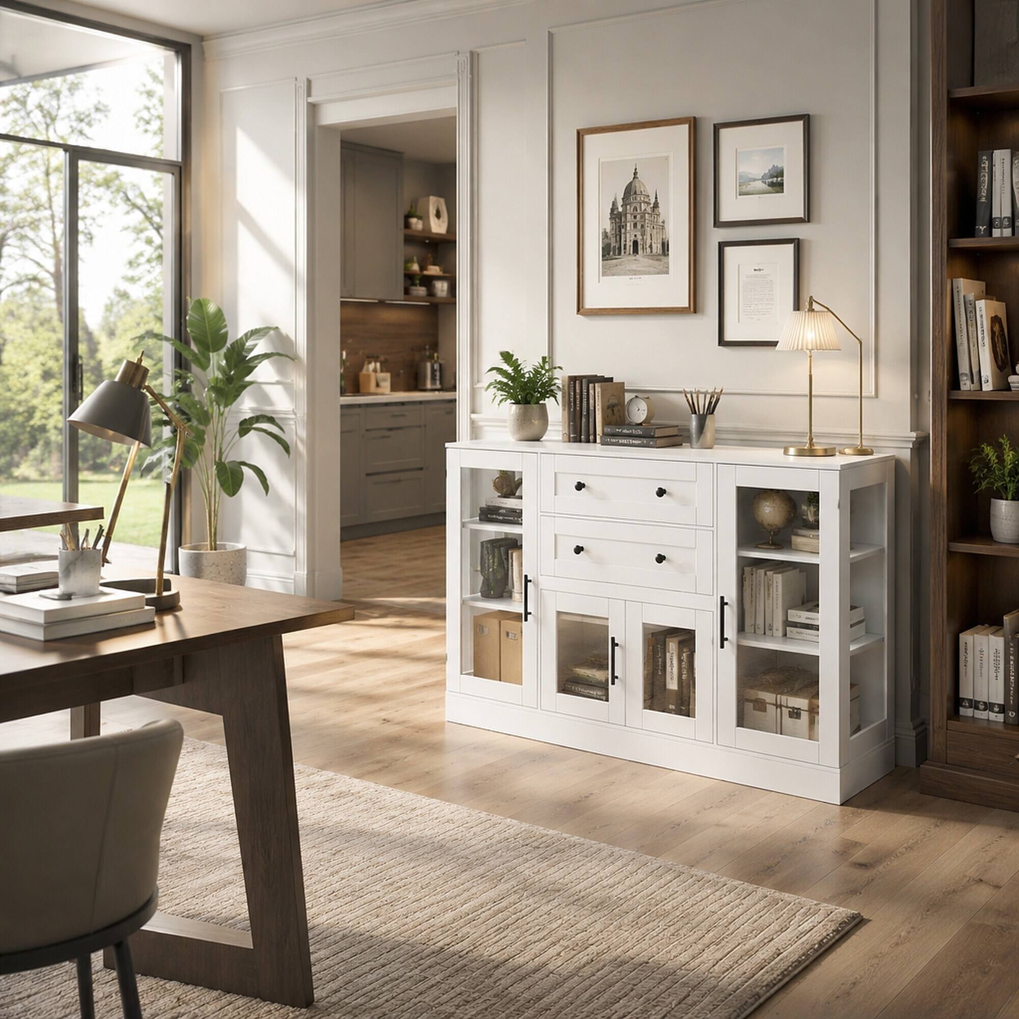 RYHNUYNE Freestanding 58.3 Inch Modern Buffet Sideboard with Adjustable ...