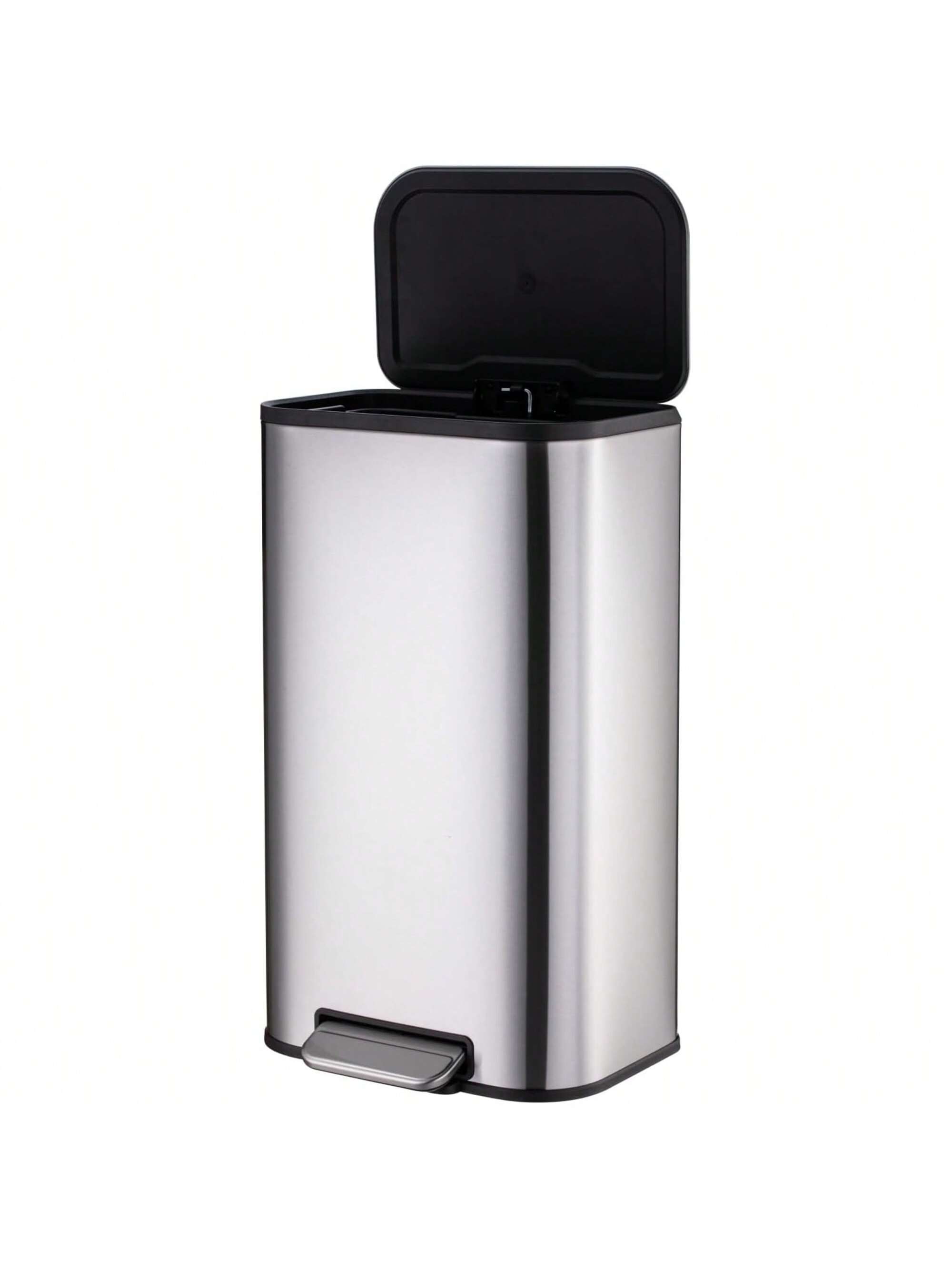 Left. GARVEE - 50L Trash Can Stainless Steel Garbage Can With Lid Step On Pedal Bucket Rectangular Trash Can - Silver 50L.